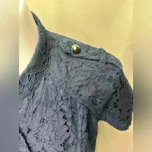 Banana Republic Navy Lace Belted Shirt Dress Size 4 - Picture 8 of 11